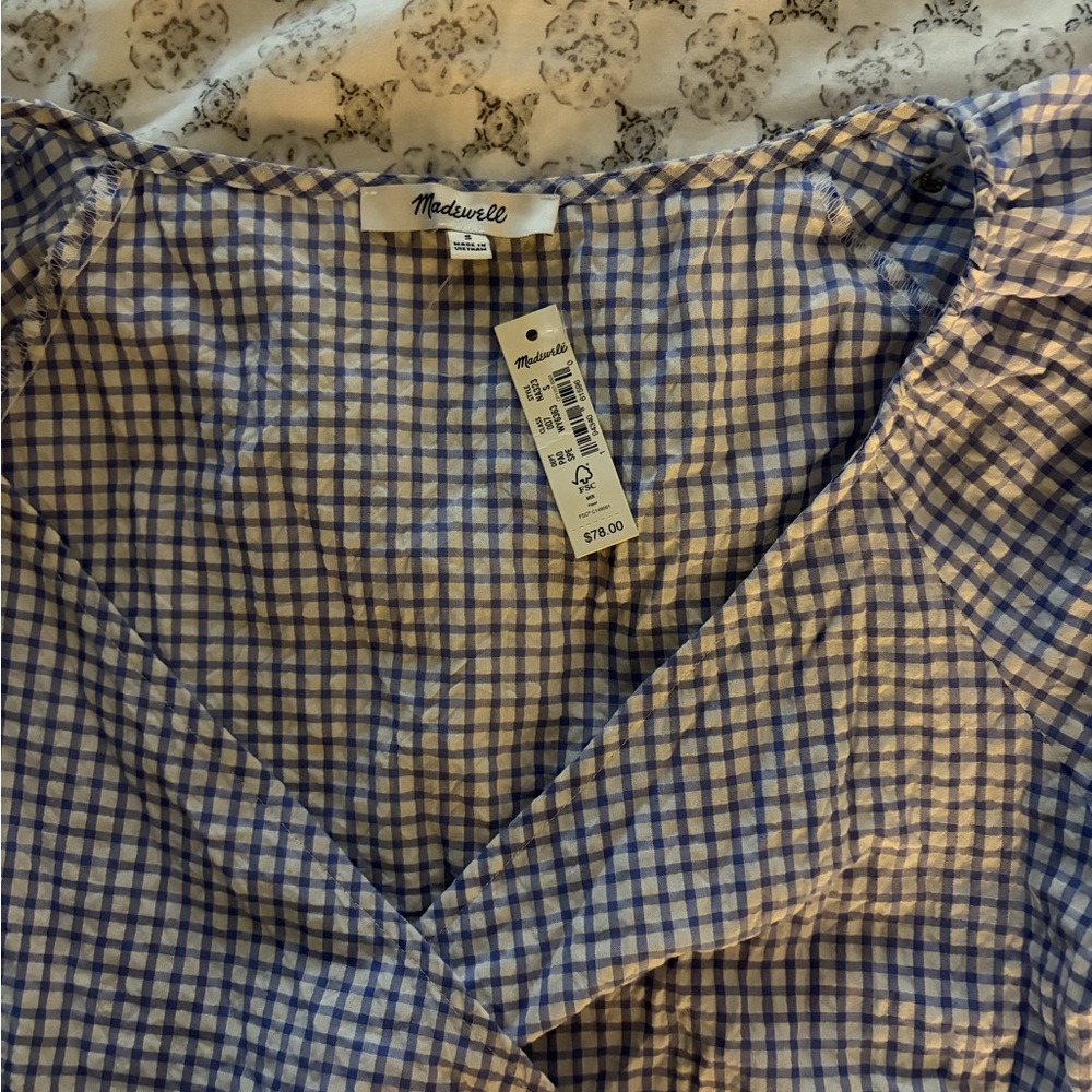 Madewell Checkered Blue Blouse